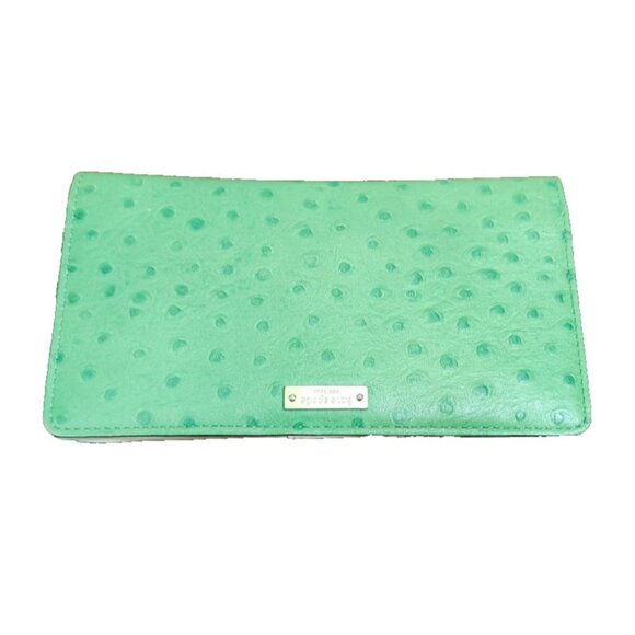 Kate Spade New York Wallet Green Ostrich Embossed Leather Card Holder - Picture 2 of 11